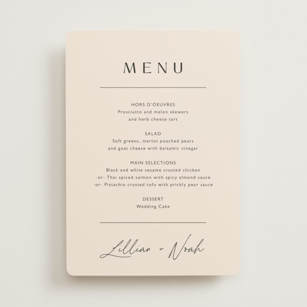 "Modern Aligned" - Menus in Creampuff by Carolyn MacLaren - Front
