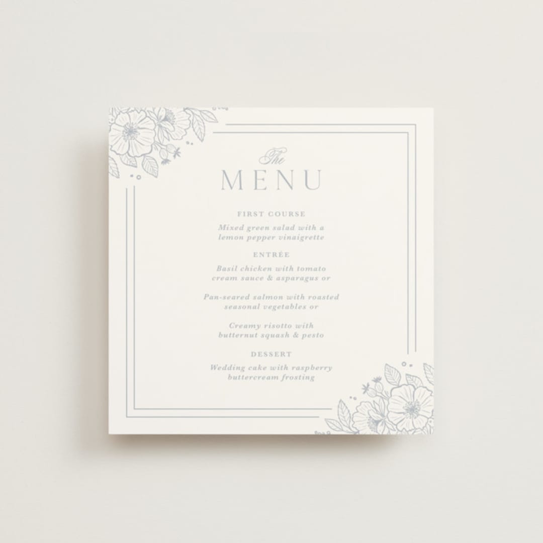 "Wild Roses" - Menus in Powder Blue by Kristen Smith - Front
