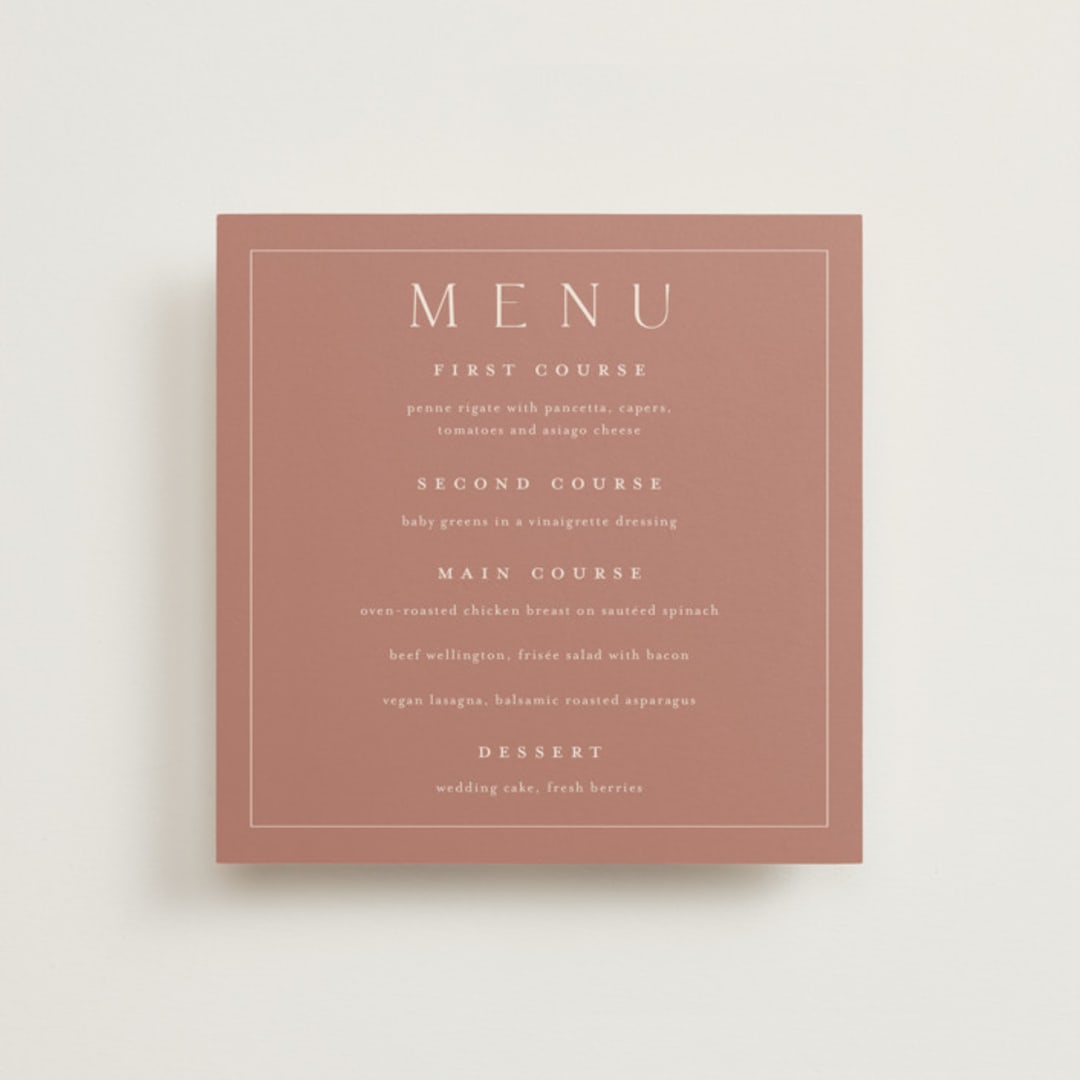 "Warm affection" - Menus in Dusty Rose by Stacey Meacham - Front