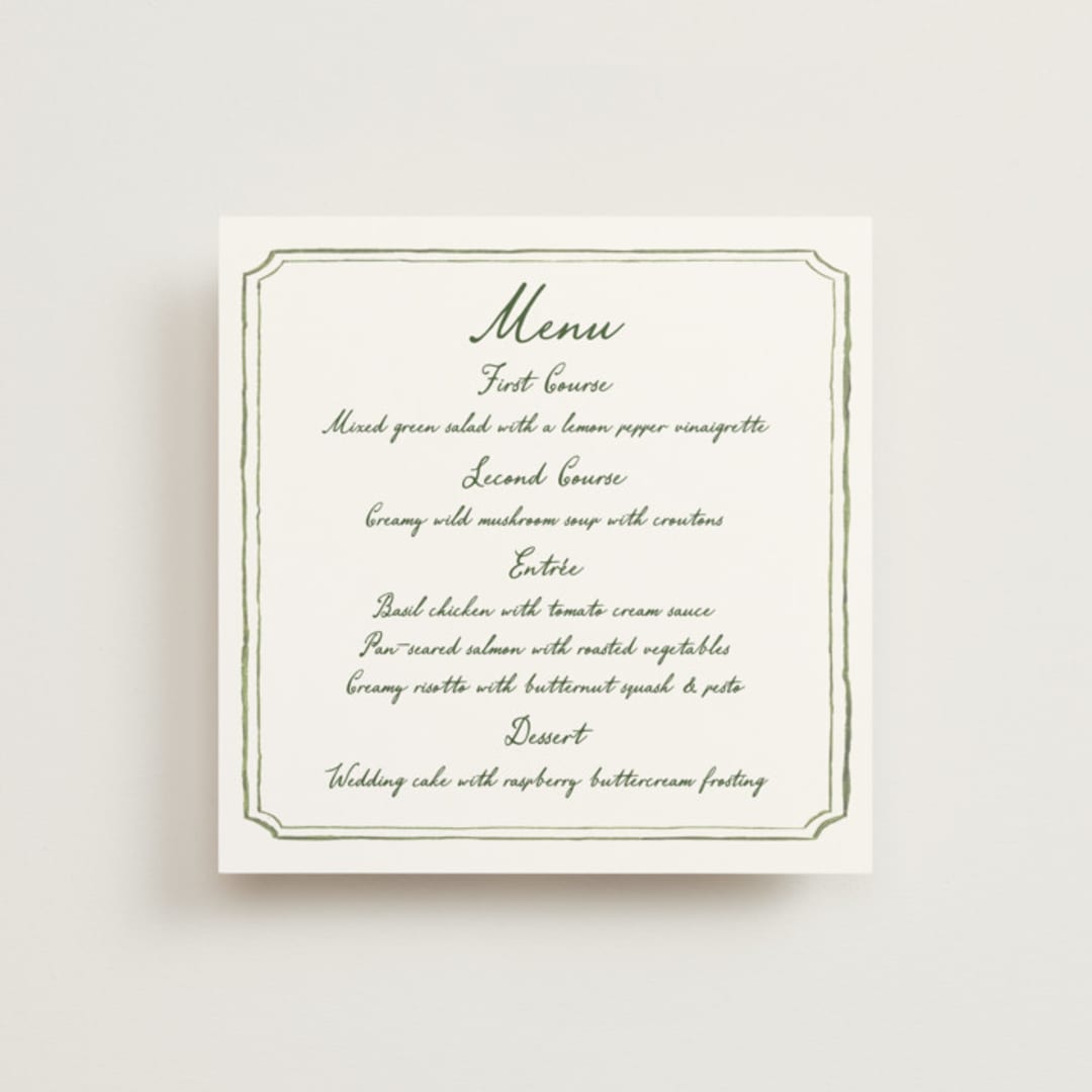 "Handwritten" - Menus in Moss by Cass Loh - Front