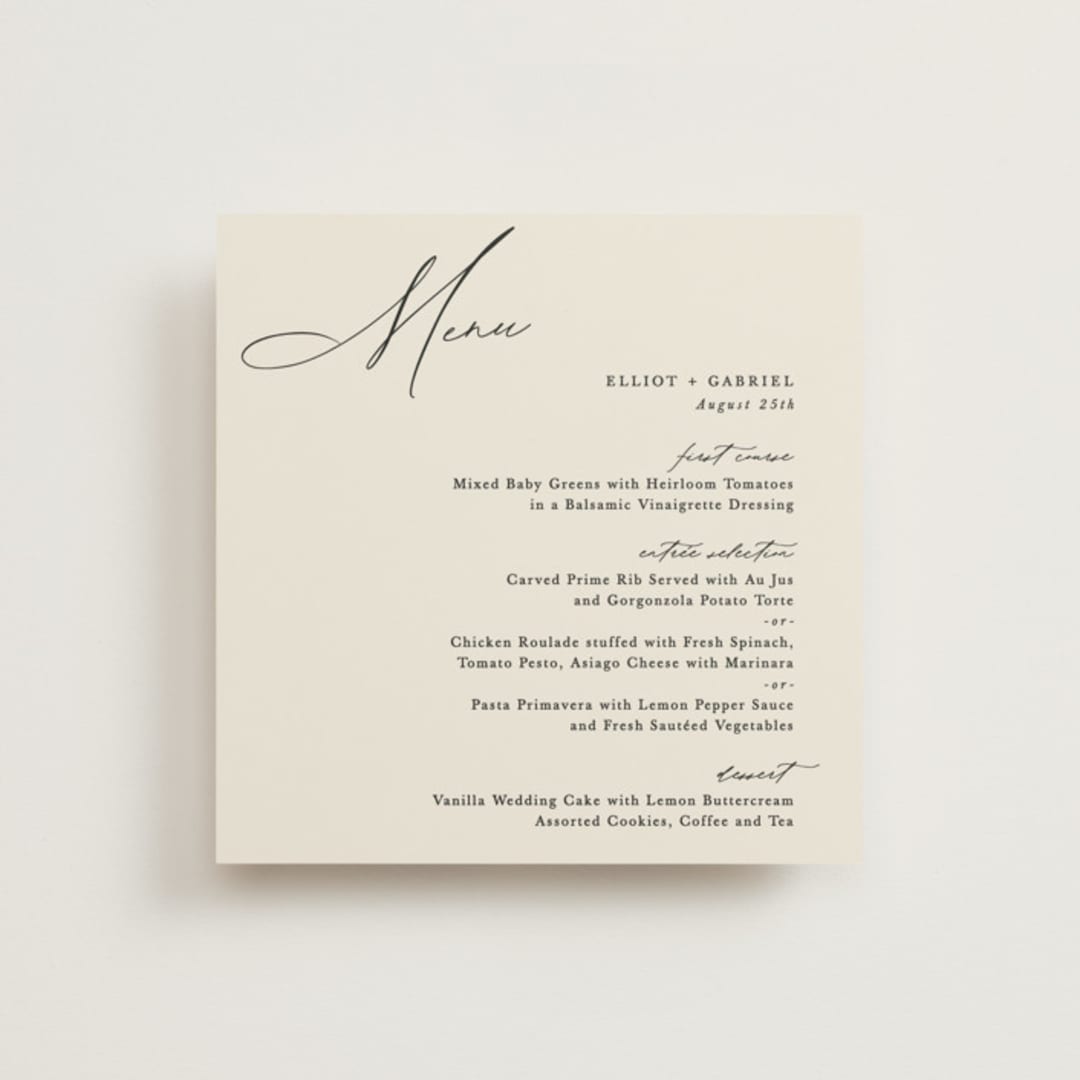 "Scripted Names" - Menus in Ecru by Hooray Creative - Front