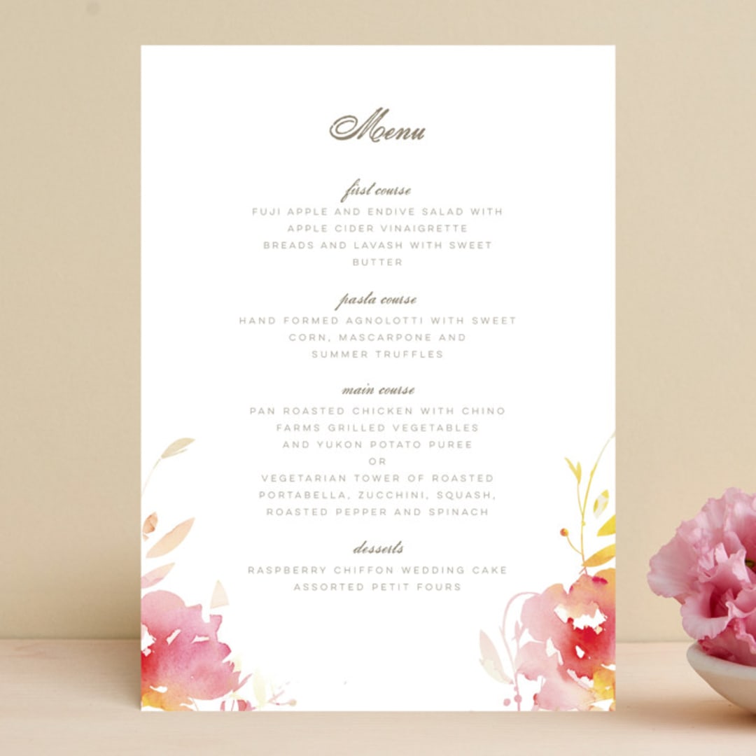 "Stately Florals" - Menus in Poppy by Lori Wemple - Front