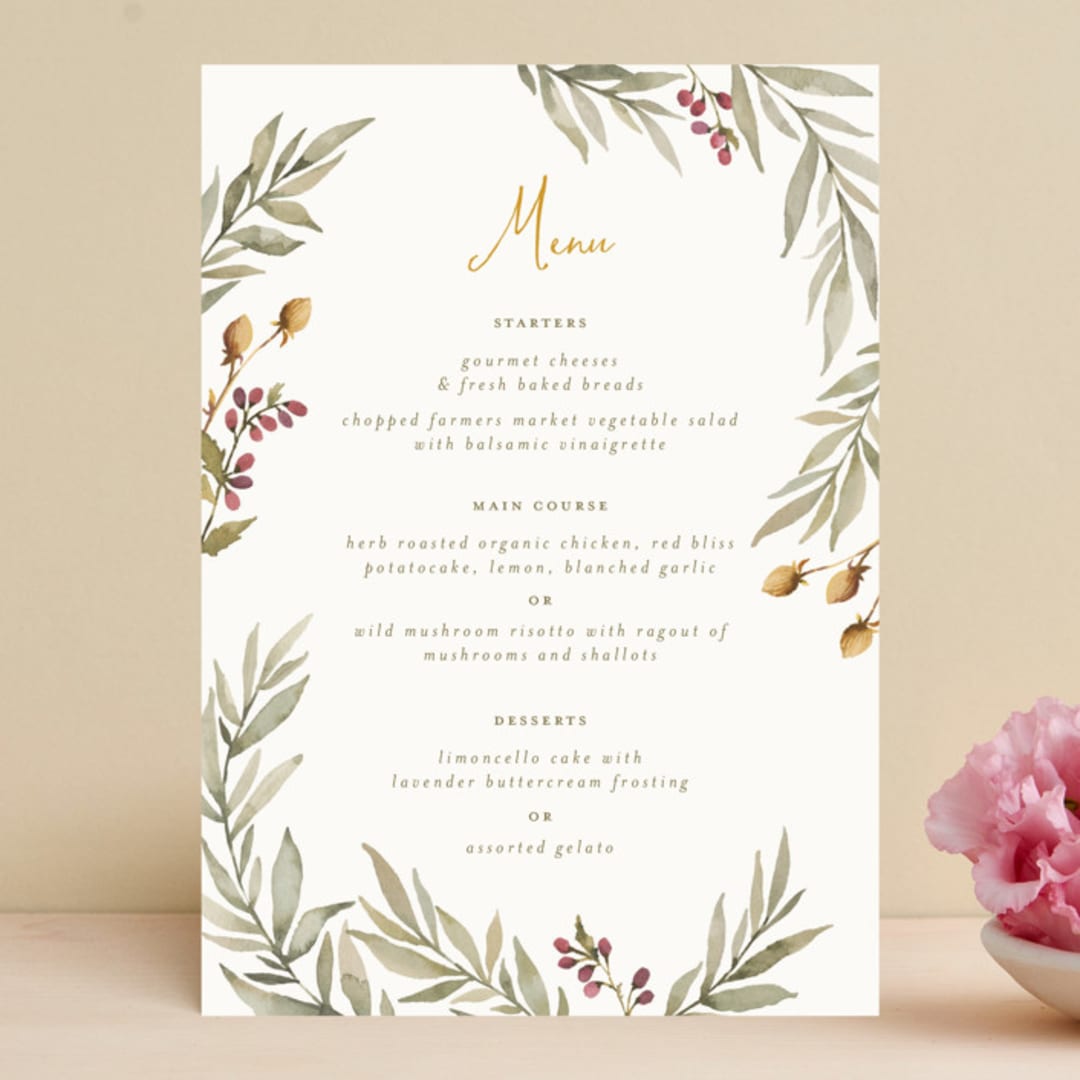 "Summer Love" - Menus in Sunflower by Wildfield Paper Co - Front