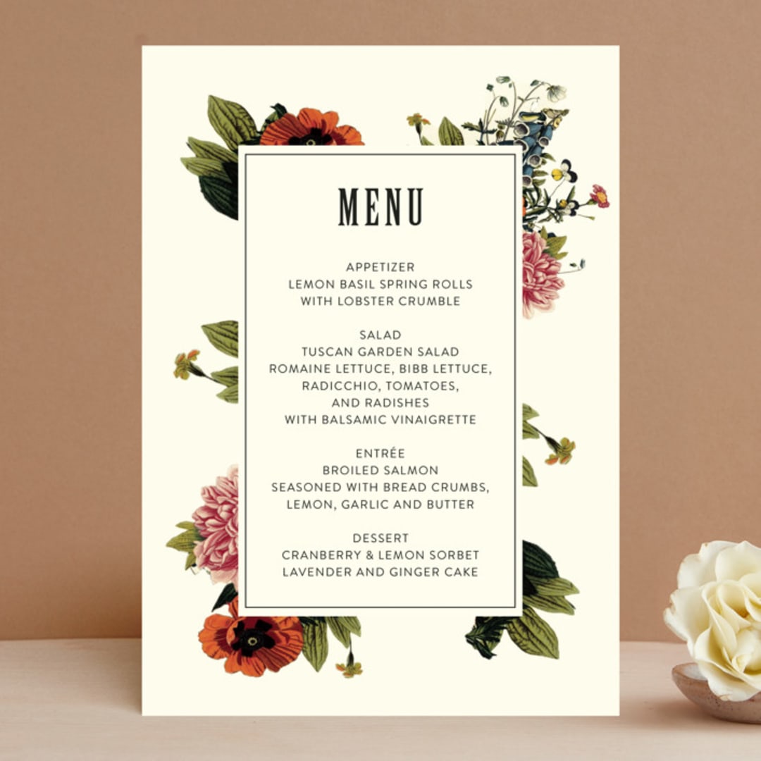 "Vintage Garden Invite" - Menus in Vintage Beige by Alisa Wismer - Front