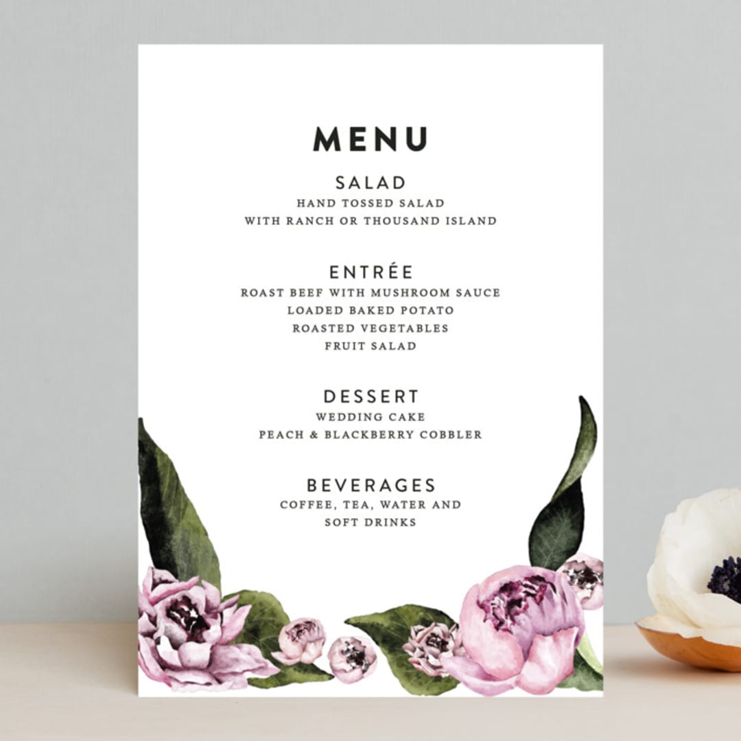 "Peony" - Menus in Ice Mist by Cass Loh - Front