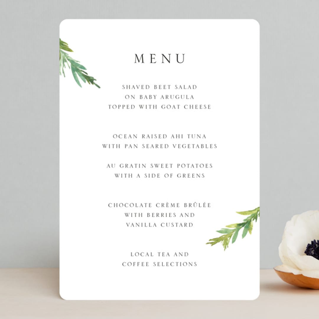 "Simple Pine Branches" - Menus in Vanilla by Mere Paper - Front