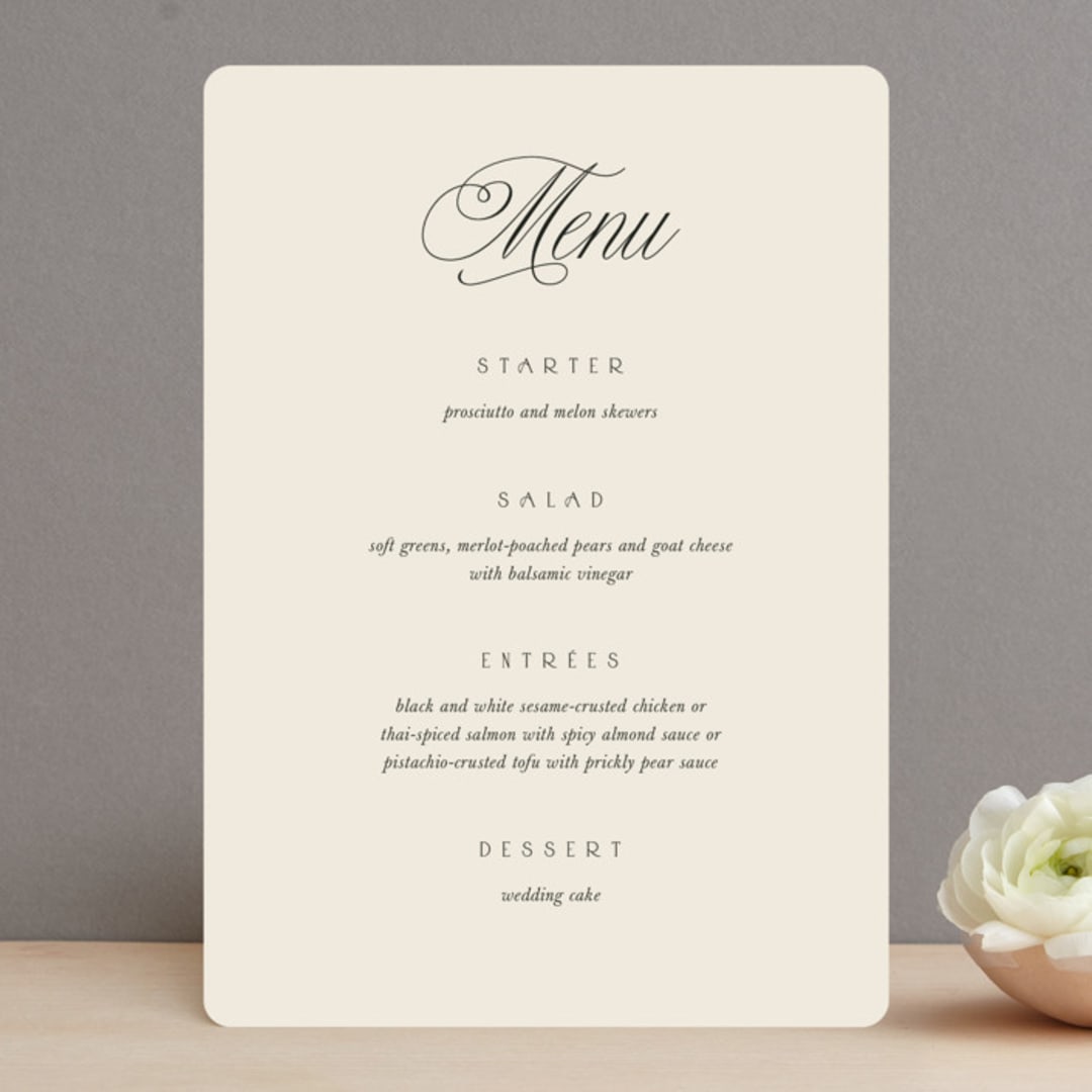 "Refined Beauty" - Menus in Cream by Stacey Day - Front