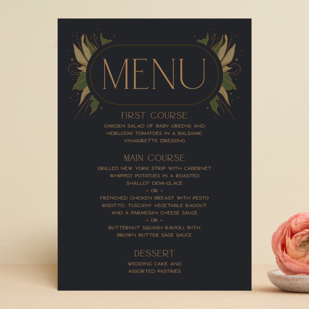 "Elegant Leaves" - Menus in Slate by GeekInk Design - Front