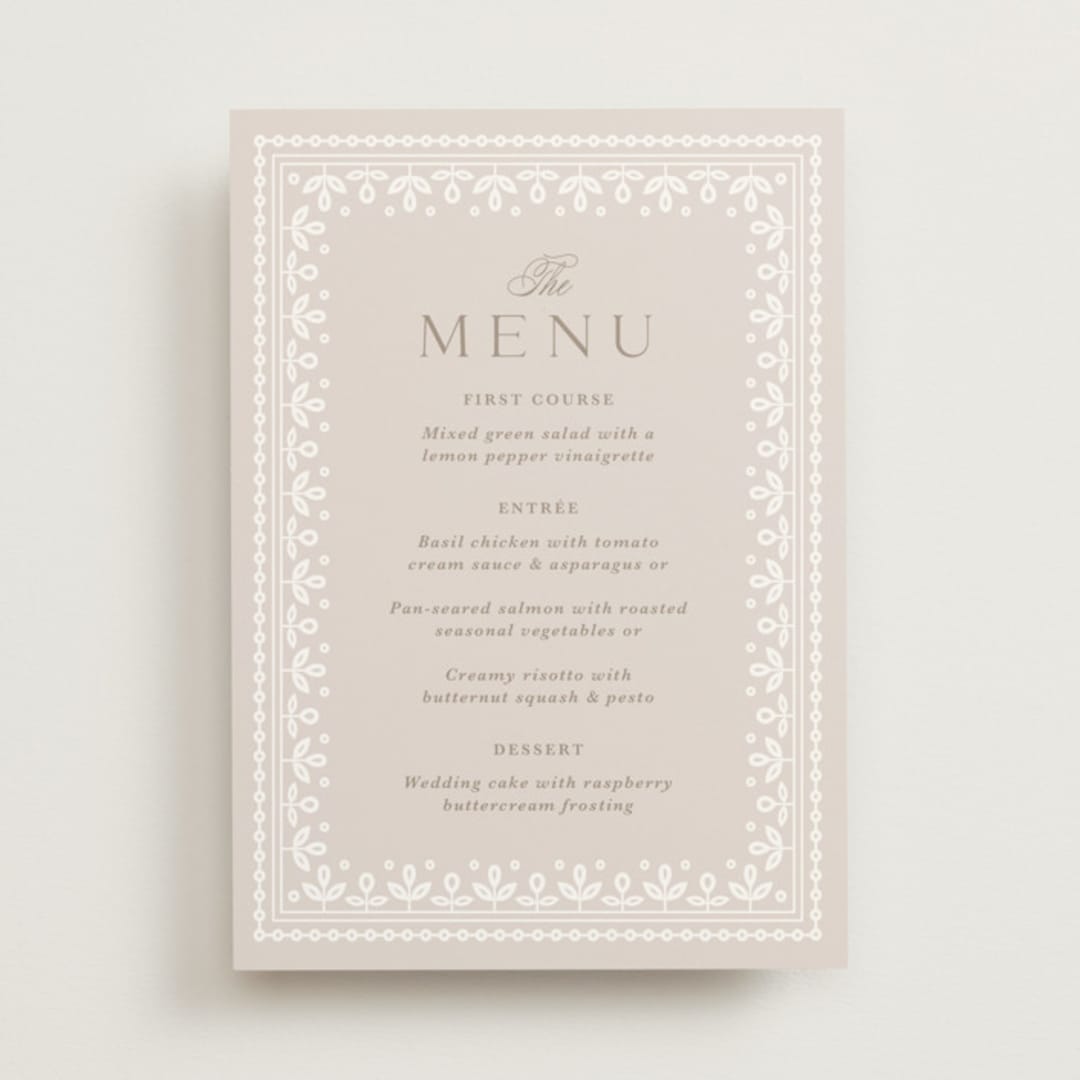 "Lace Trim" - Menus in Cream by Kristen Smith - Front