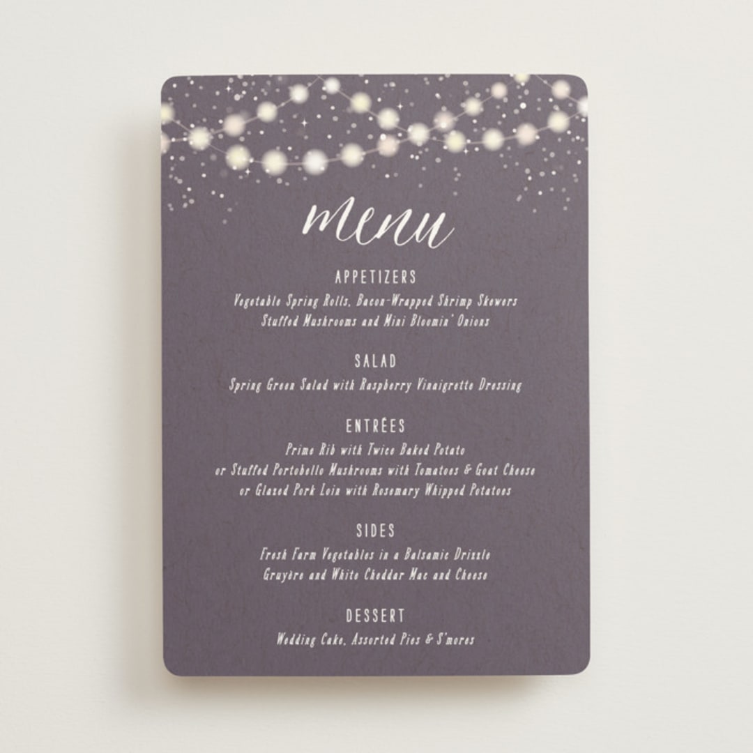 "Garden Lights" - Menus in Plum by Hooray Creative - Front