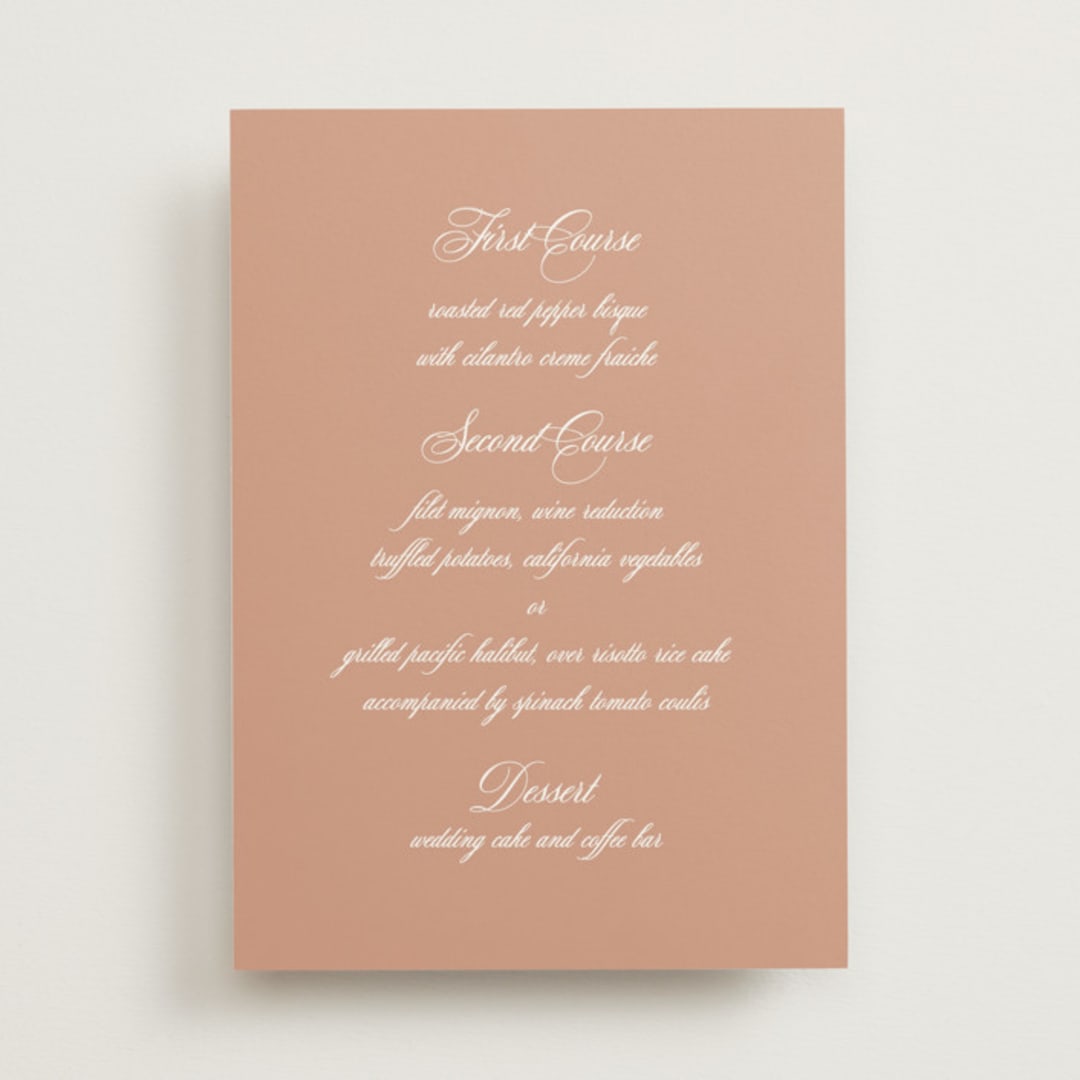 "Burnt Peach" - Menus in Burnt Peach by Becky Nimoy - Front