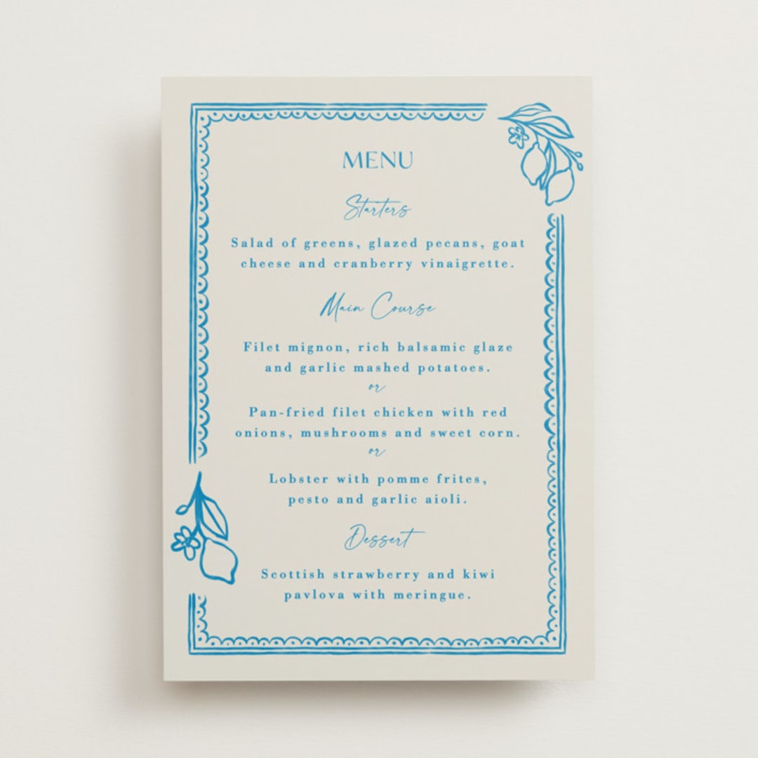 "Mediterraneo" - Menus in Ocean by Pati Cascino - Front