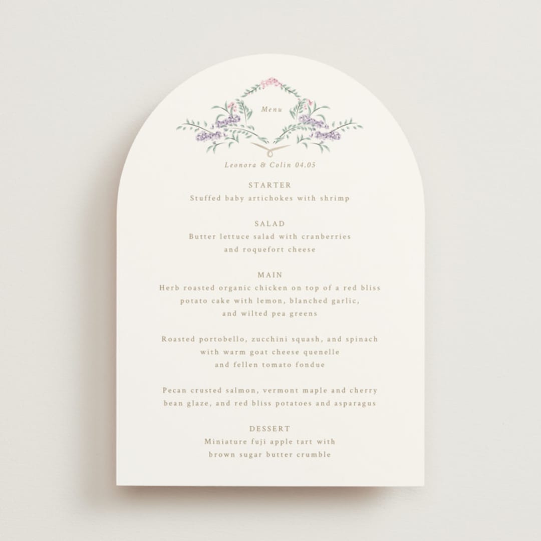 "Vintage Whimsy" - Menus in Peony by Corinne Malesic - Front