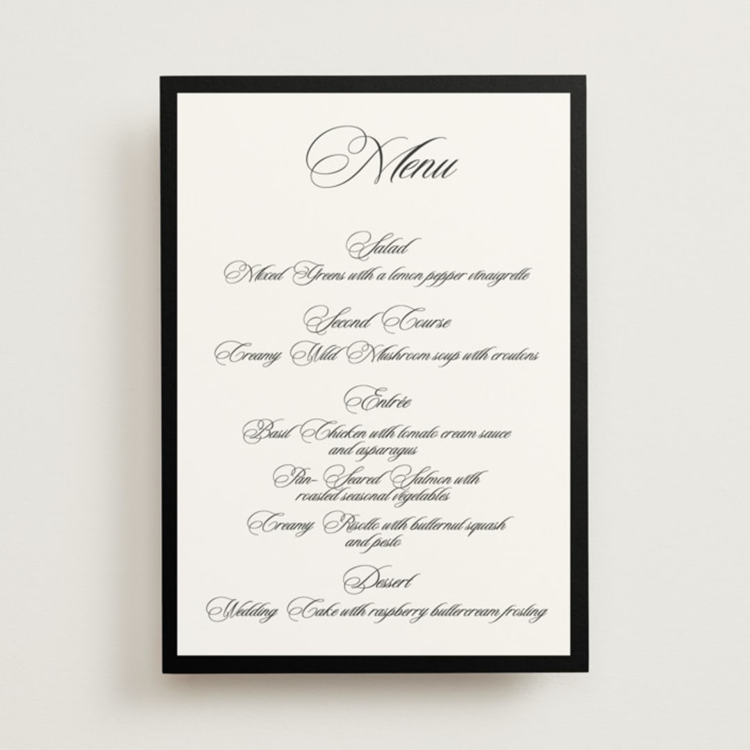 "Black Tie" - Menus in Ink by That Girl Press - Front