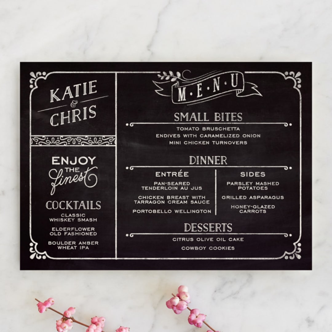 "Slated Forever" - Menus in Chalkboard by GeekInk Design - Front