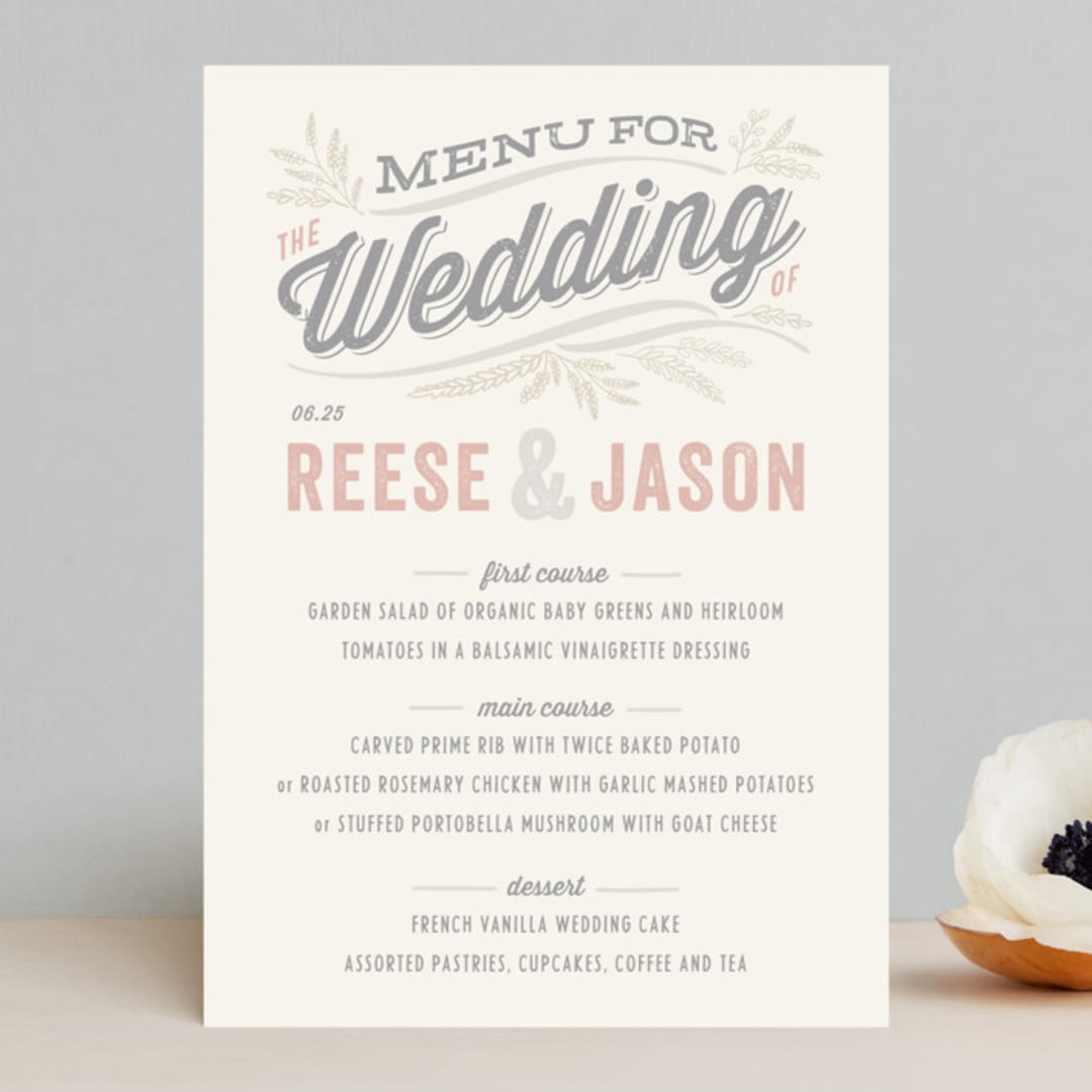 "Rustic Charm" - Menus in Petal by Hooray Creative - Front