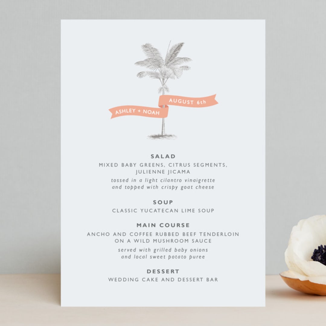 "Palm" - Menus in Salmon by Lauren Chism - Front