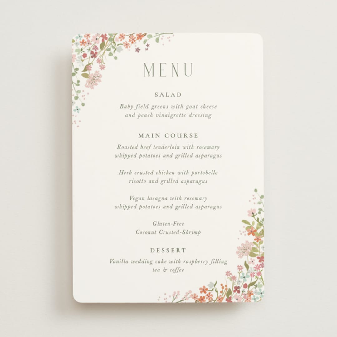 "Avery" - Menus in Peony by Jennifer Wick - Front
