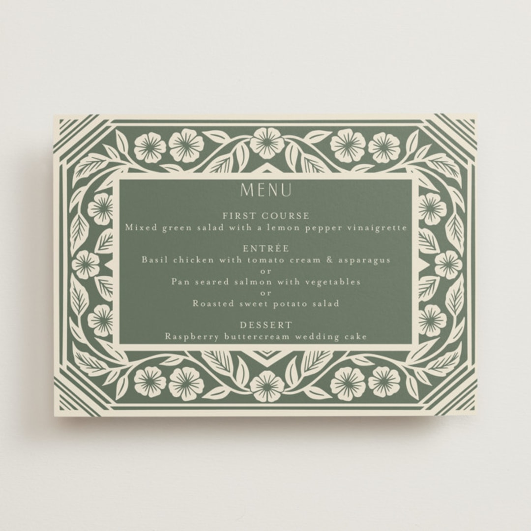 "Floral Diamond" - Menus in Eucalyptus by Katharine Watson - Front