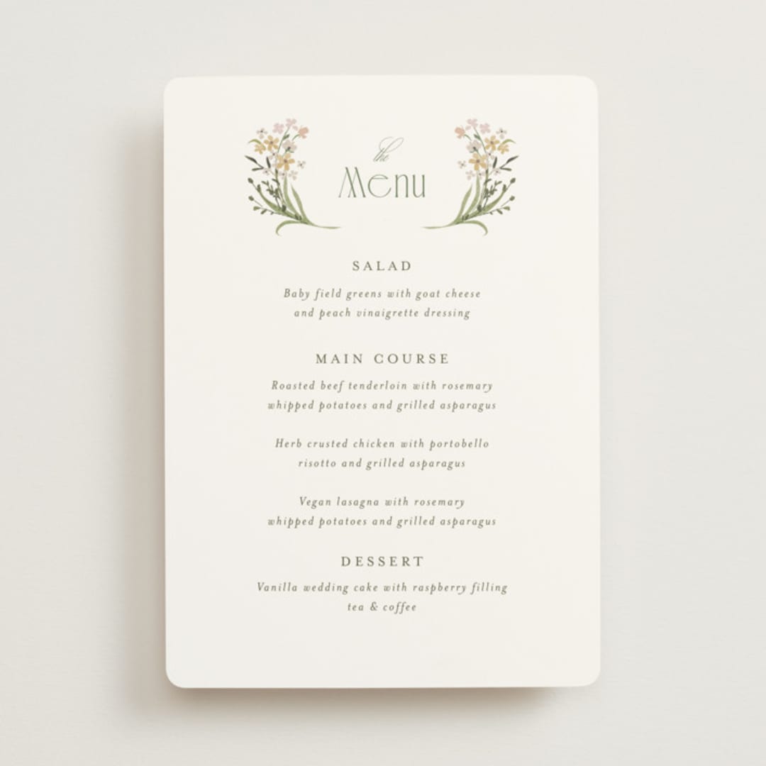 "delicate buds" - Menus in Olive by Jennifer Wick - Front
