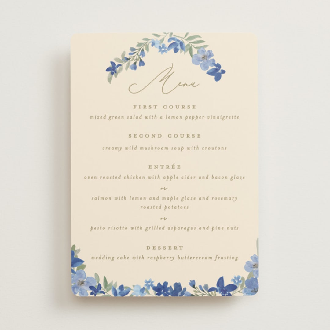"Nilgiri" - Menus in Blueberry by Creo Study - Front