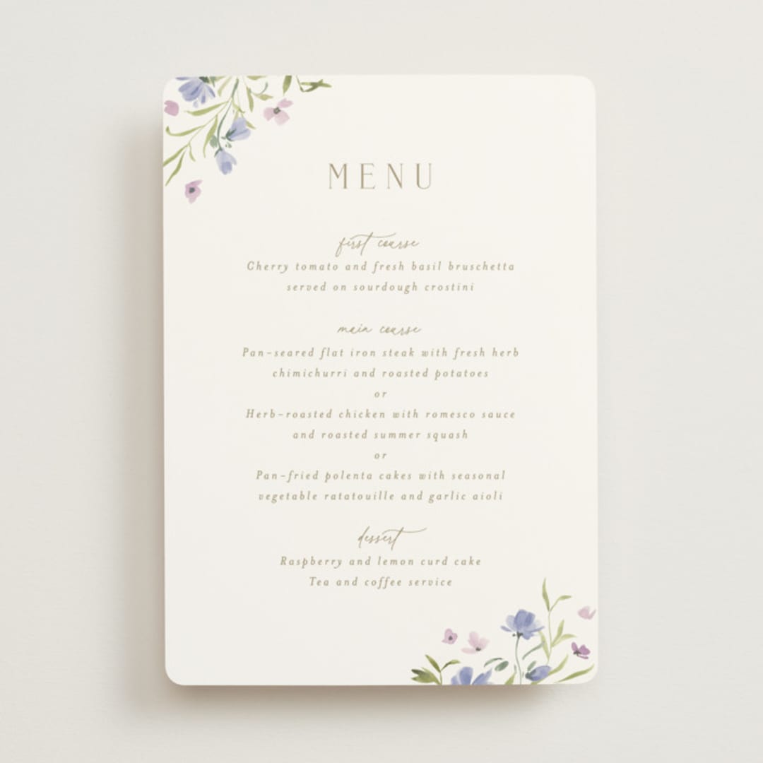 "Sweeping Meadow" - Menus in Wisteria by Everett Paper Goods - Front