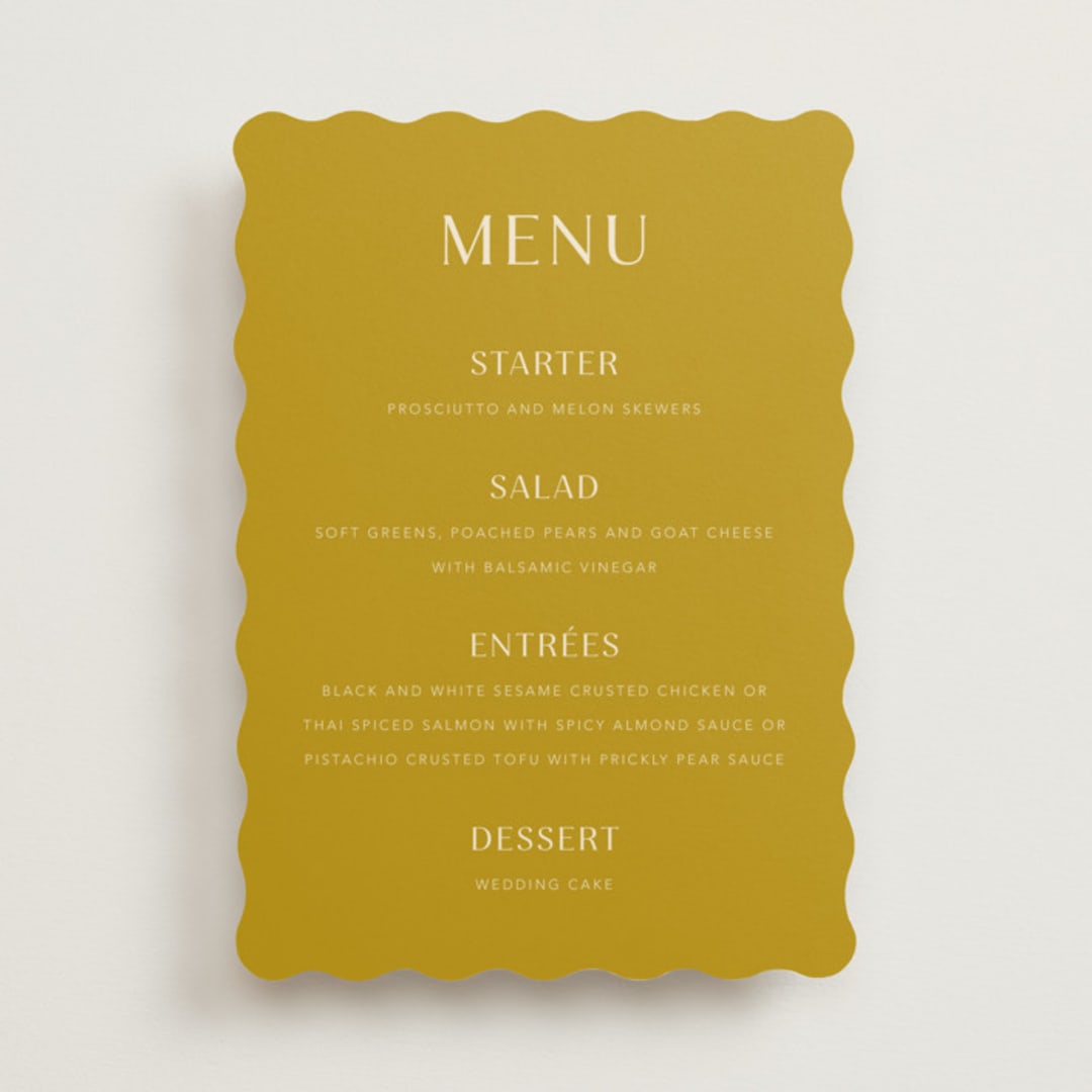 "Swoop" - Menus in Marigold by Stacey Day - Front
