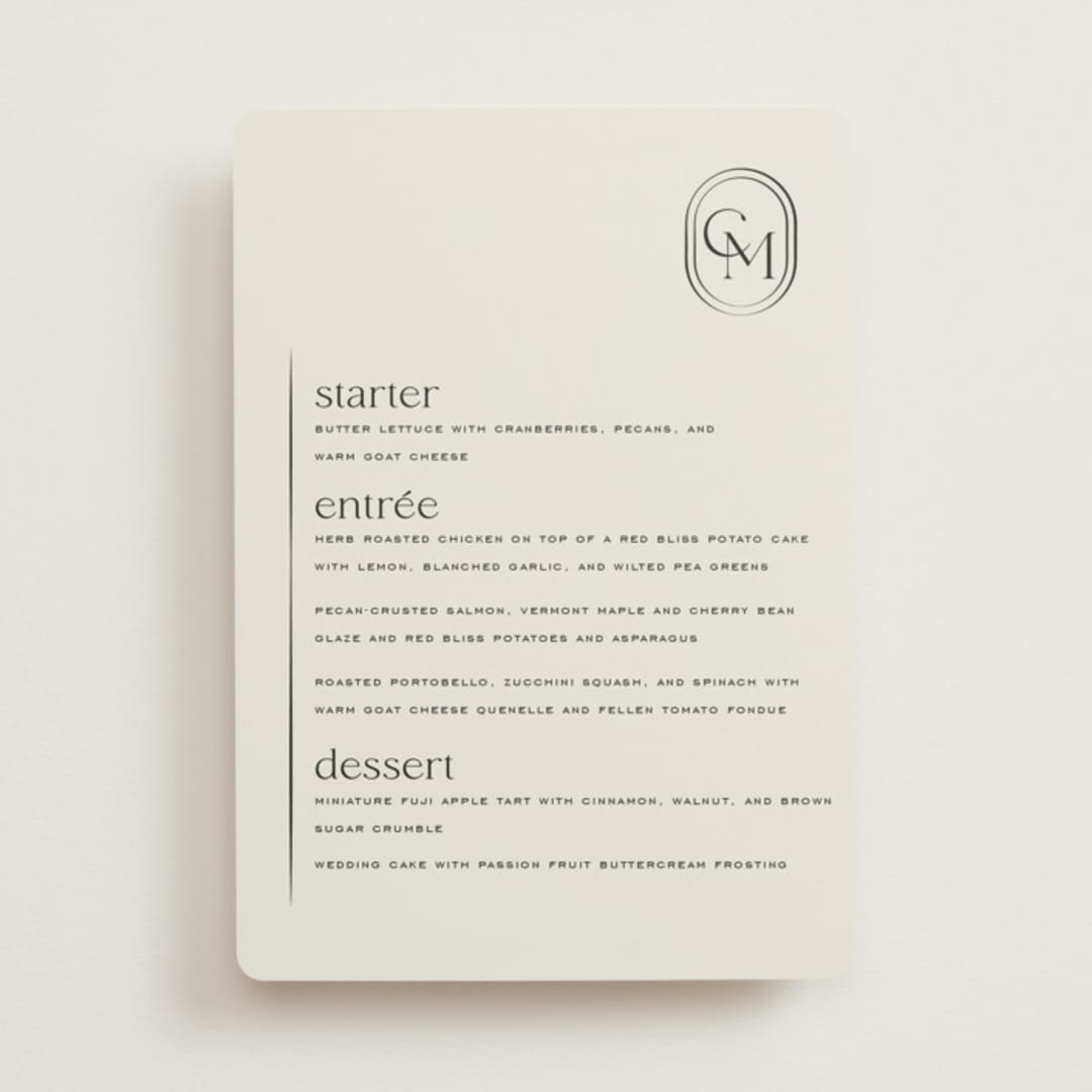 "Modern Monogram" - Menus in Latte by Jackie Crawford - Front
