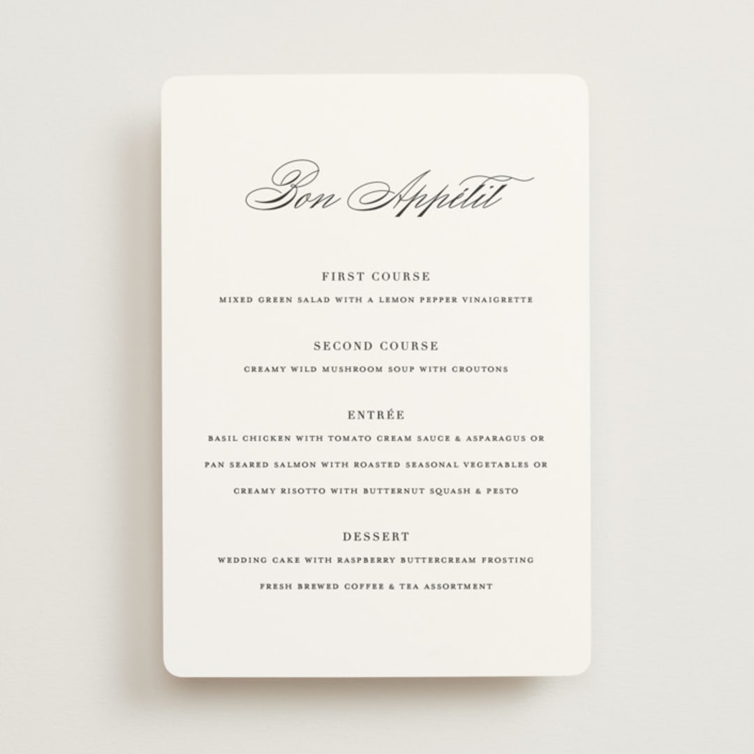 "Classically Elegant" - Menus in Snow by Brandy Folse - Front