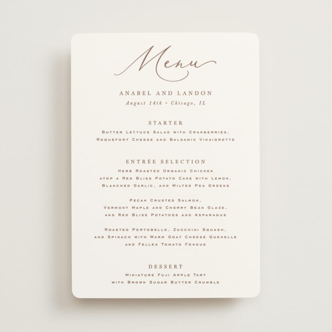 "Luxe script" - Menus in Pearl by Hooray Creative - Front