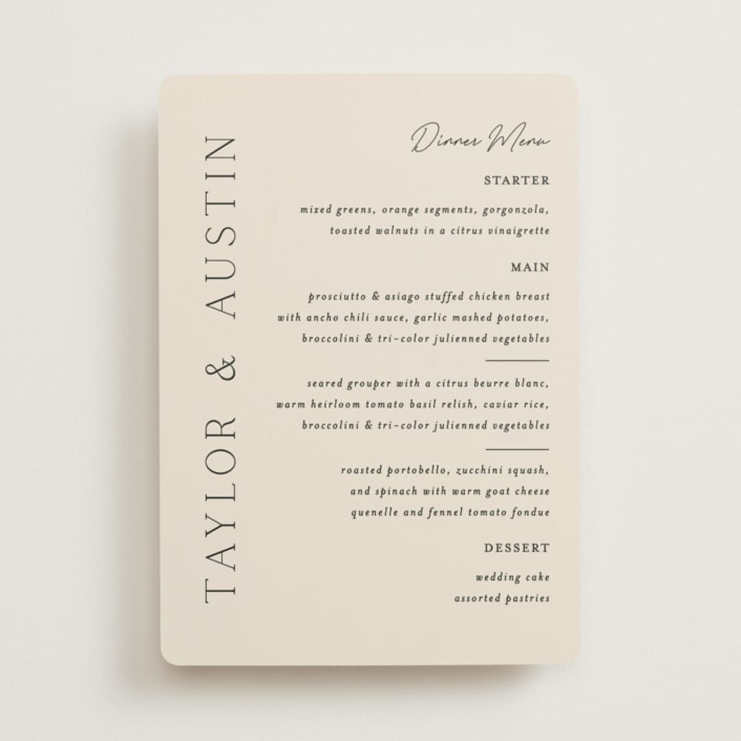"In Love" - Menus in Linen by Vanessa Doyle - Front