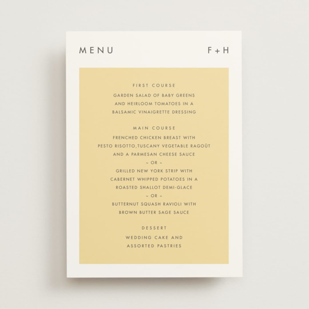 "Colorfield" - Menus in Buttercup by Snow and Ivy - Front