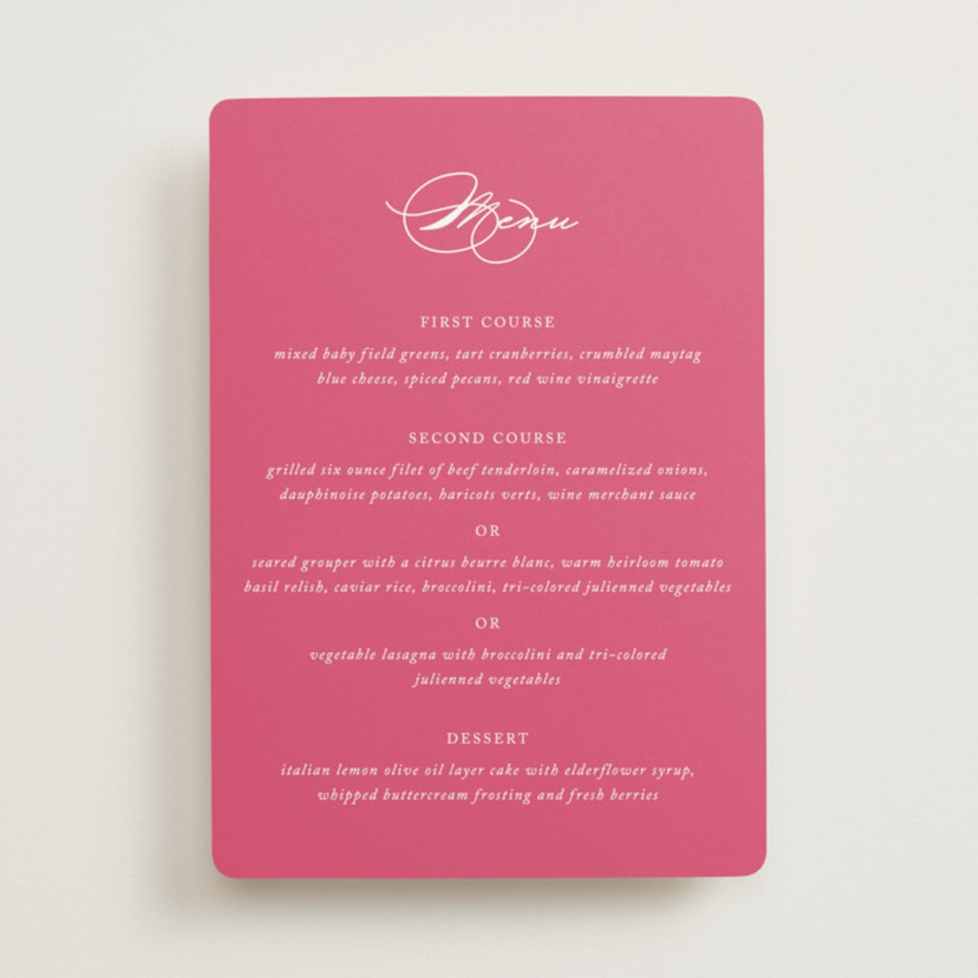 "Everlasting" - Menus in Carnation by Jennifer Postorino - Front