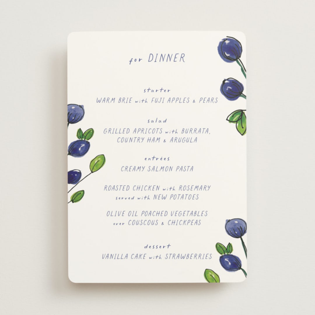 "Blue Bells" - Menus in Cornflower by Mere Paper - Front