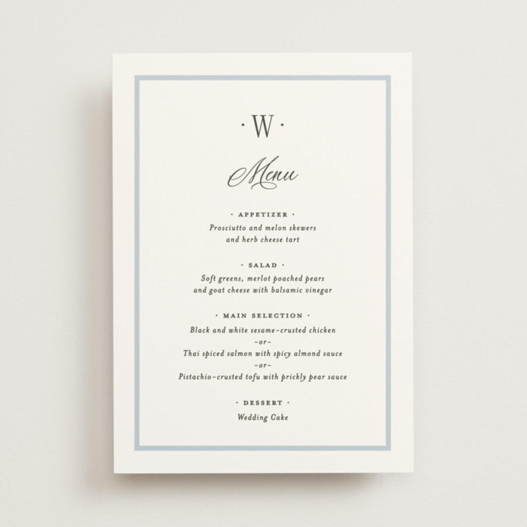 "Dotted Classic" - Menus in Hydrangea by Carolyn MacLaren - Front