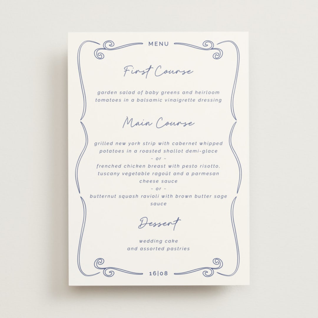 "Santorini" - Menus in Cerulean by Zani van Zyl - Front