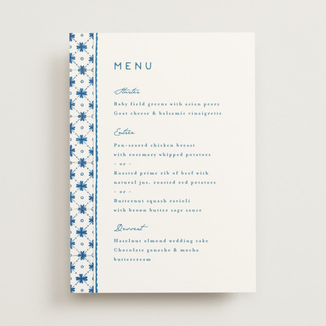 "watercolor tile" - Menus in Navy by Anastasia Makarova - Front