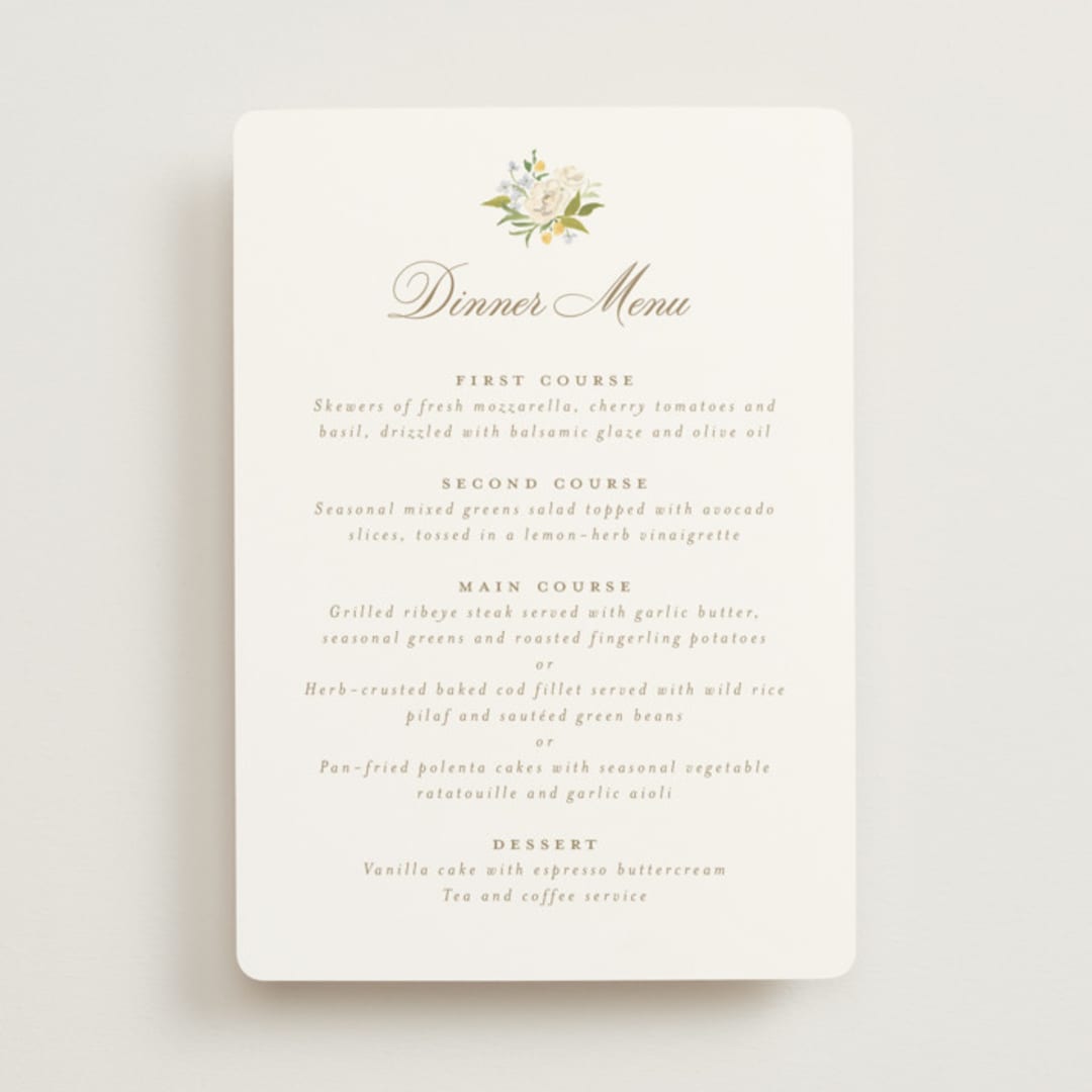 "Avalon" - Menus in Chiffon by Everett Paper Goods - Front