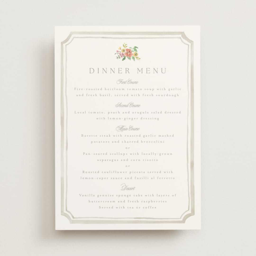 "Chelsea" - Menus in Hibiscus by Everett Paper Goods - Front