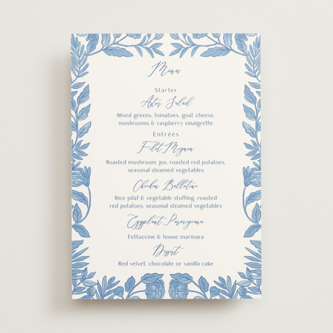 "Porcelain Floral" - Menus in Porcelain by Elly - Front