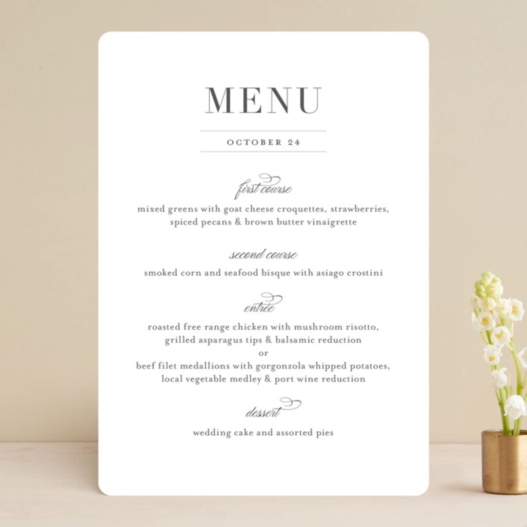 "Classical" - Menus in Taupe by Jessica Williams - Front