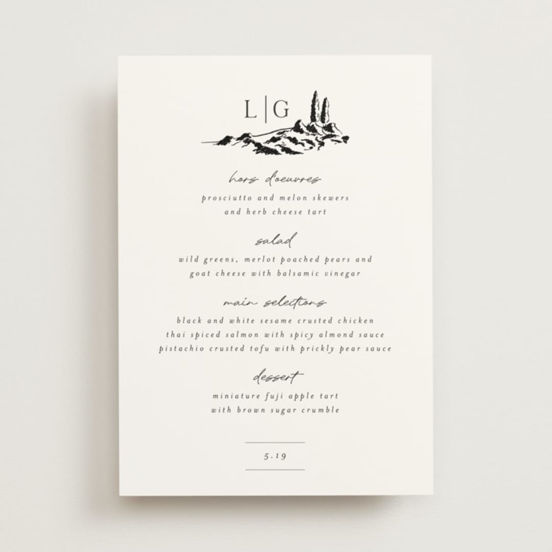 "Countryside Villa" - Menus in Noir by Shiny Penny Studio - Front