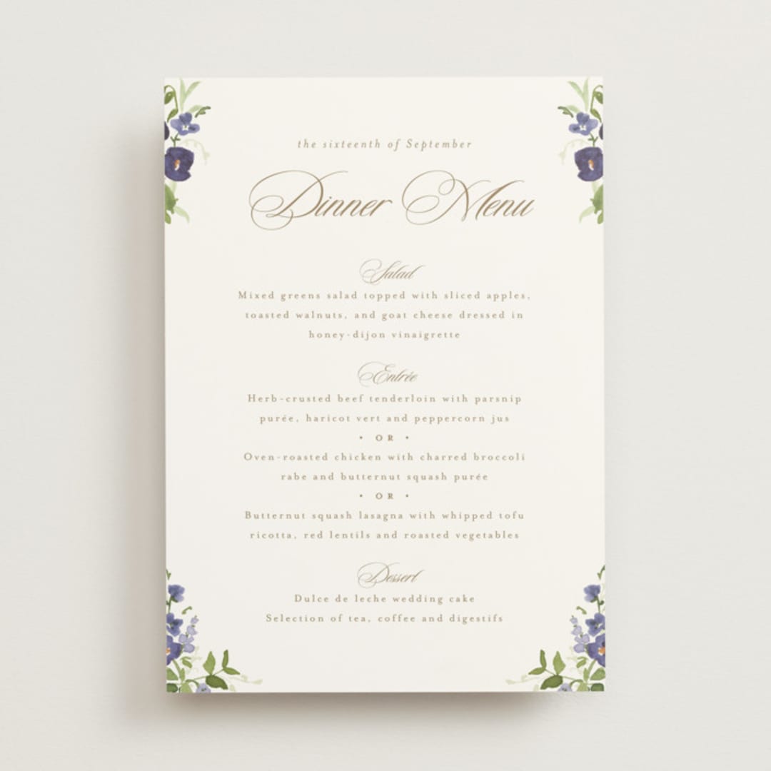 "Wildflower Trellis" - Menus in Iris by Everett Paper Goods - Front