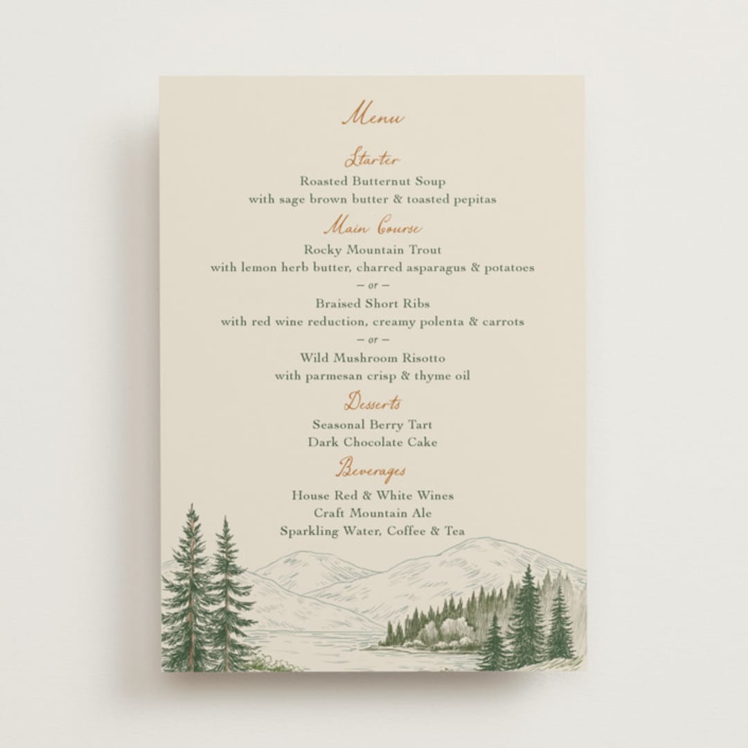 "Whispering Pines" - Menus in Forest by Elly - Front