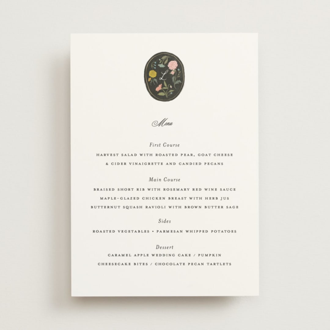 "botanical cameo" - Menus in Swan by Lori Wemple - Front