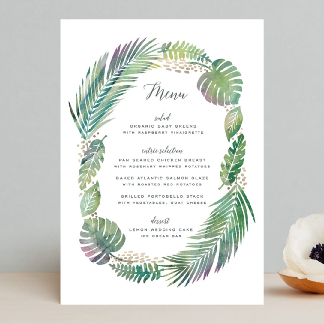 "Tropical Foliage" - Menus in Fern by Hooray Creative - Front
