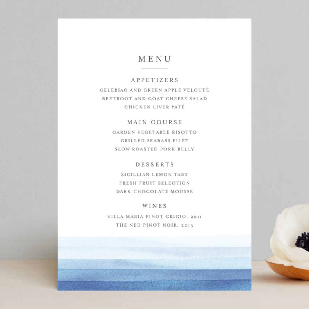 "Watercolour Stripe" - Menus in Azure by Bethan - Front
