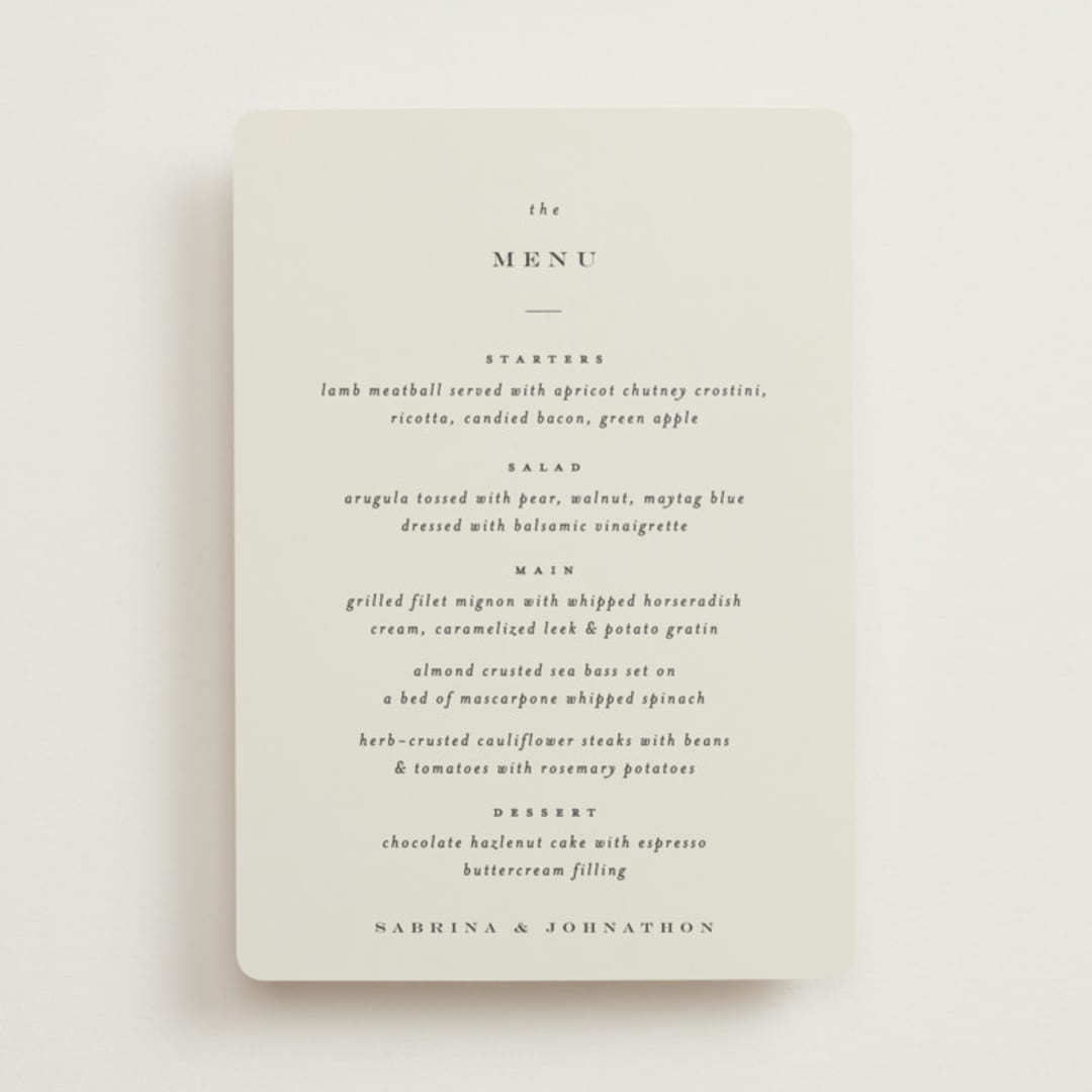 "Softly Swept" - Menus in Ivory by Carolyn Nicks - Front