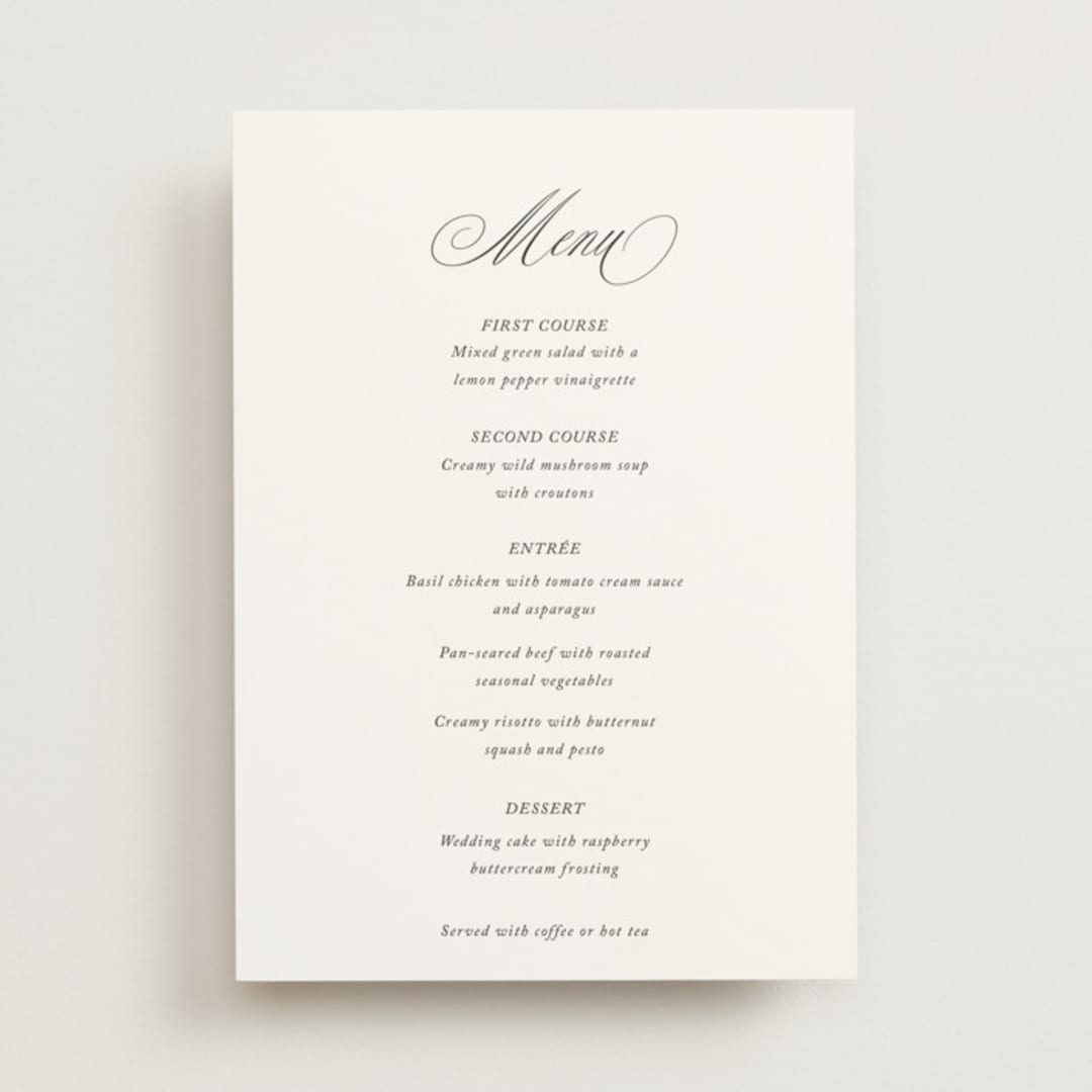 "When I Fall In Love" - Menus in Snow Bright by Design Lotus - Front