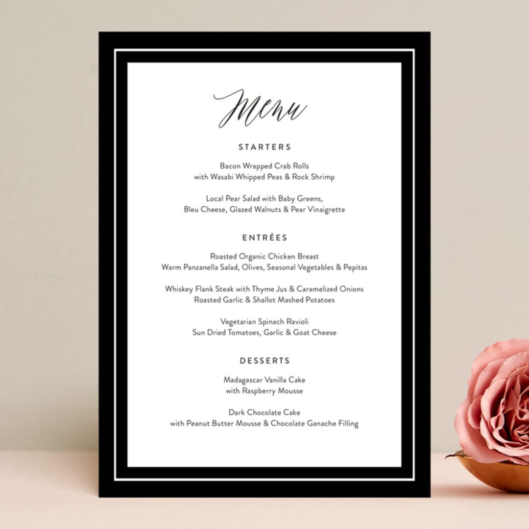 "Ribbon Border" - Menus in Tuxedo by Jill Means - Front